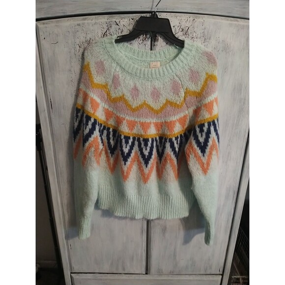 A New Day  Aztec Print Cozy Outdoor Multicolor Sweater Large - Picture 1 of 10